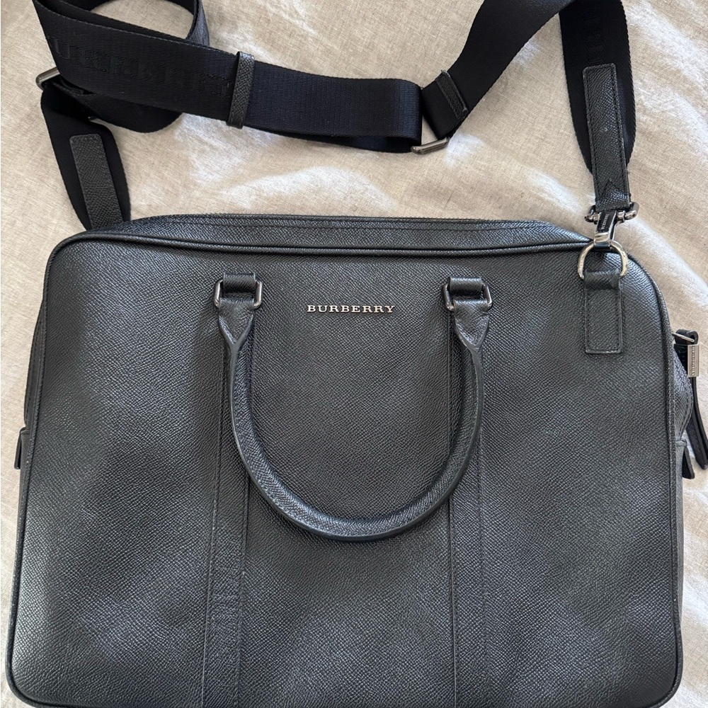 Burberry Black Laptop Bag with Textured Leather and Adjustable Strap